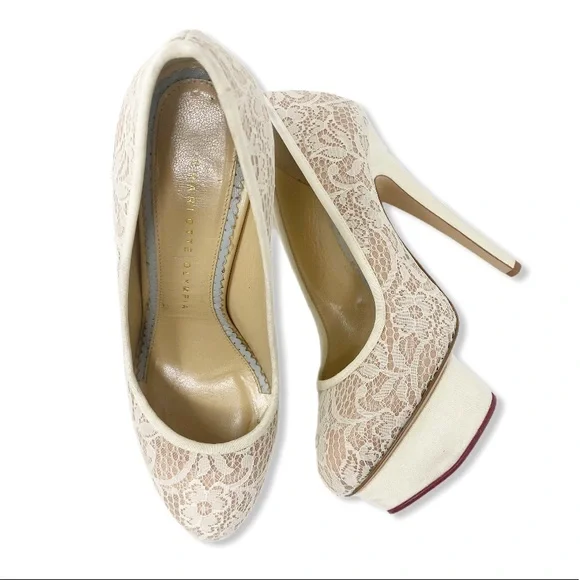 Charlotte Olympia Polly Pumps Lace Platform 6.5 - Picture 4 of 16